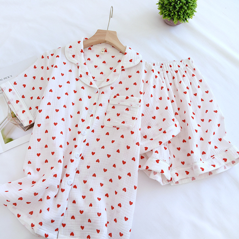 Title 5, Crepe Cotton Lapel Short Sleeve Shorts Pajamas ...