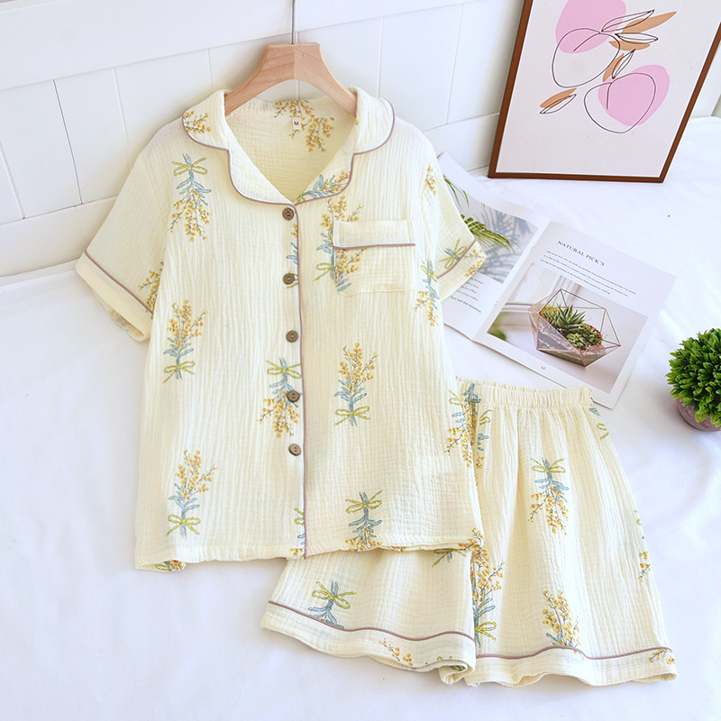 Title 18, Crepe Cotton Lapel Short Sleeve Shorts Pajamas ...