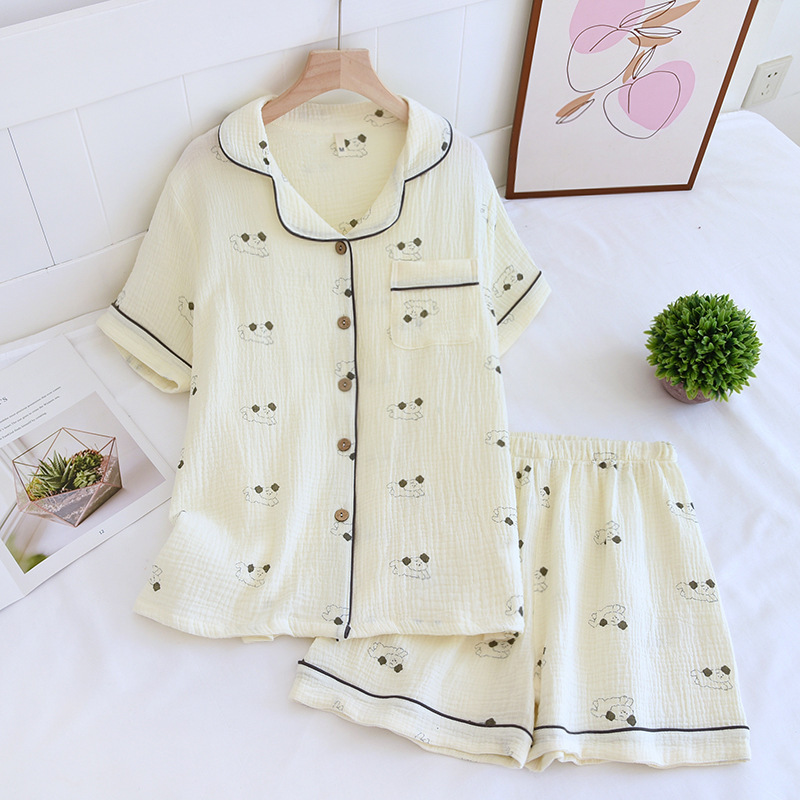 Title 19, Crepe Cotton Lapel Short Sleeve Shorts Pajamas ...