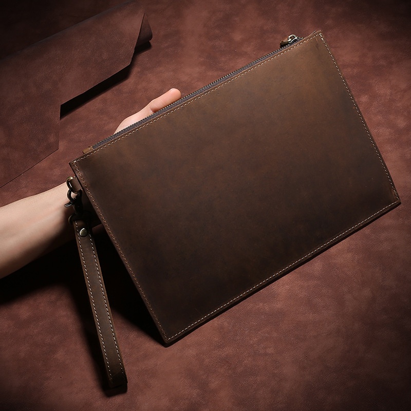 محفظة يد رجالية من جلد الخيل المجنح الطراز الأوروبي والأمريكي الكلاسيكي