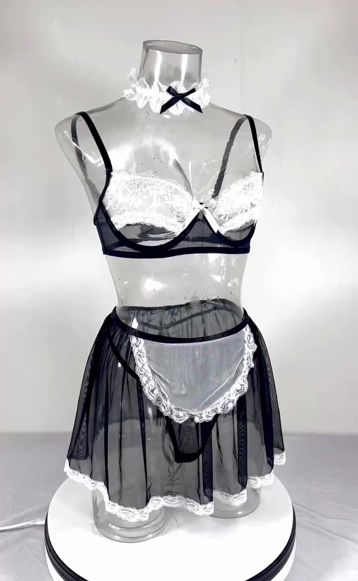 Title 9, Lace Mesh Patchwork See-through Maid Uniform Suit