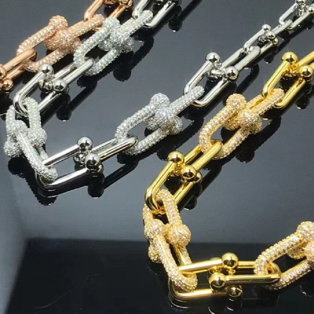 Full Diamond Bamboo Necklace U-shaped Mutual Buckle Vachette Clasp Necklace