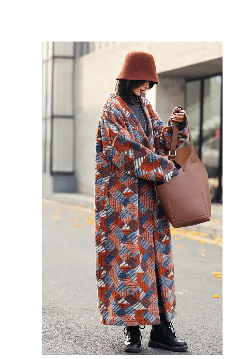Women's Three-dimensional Jacquard Wool Blended Loose Overcoat Coat