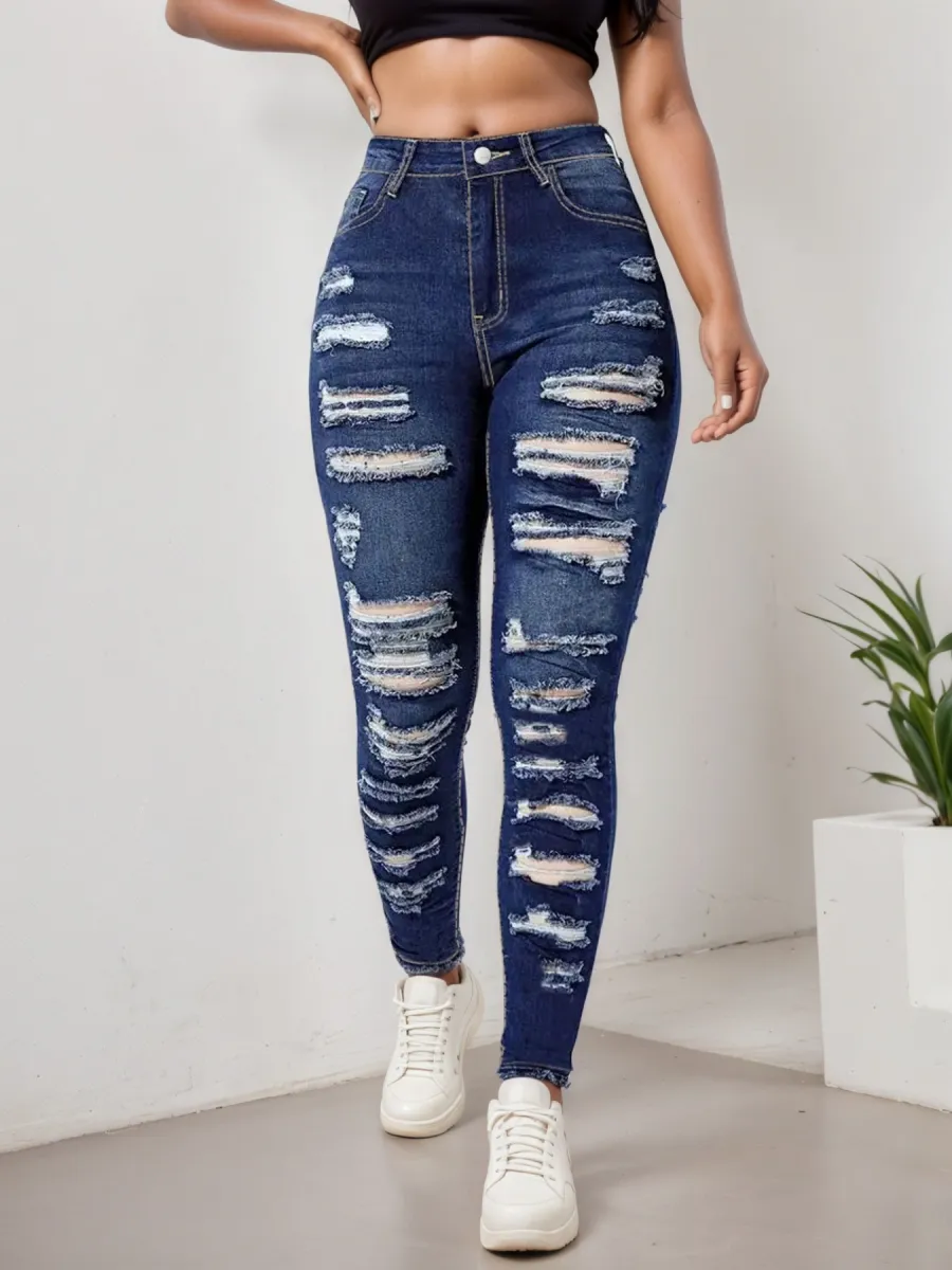 Women s Ripped Tight Cropped Pants, High Stretch Jeans