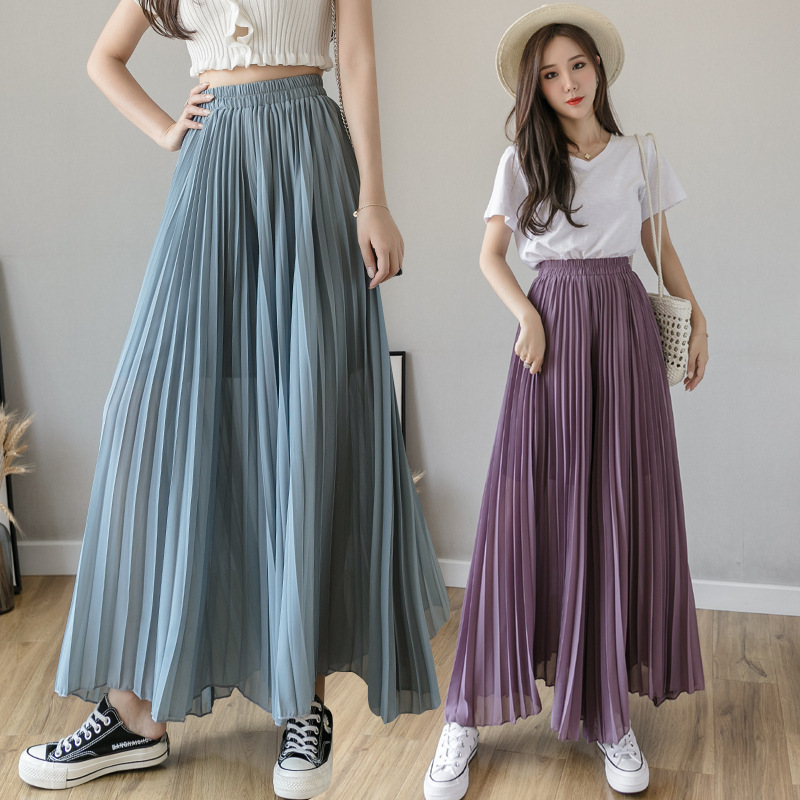 Loose-fitting Pleated Chiffon Wide-leg Women's High Waist Straight Skirt Pants