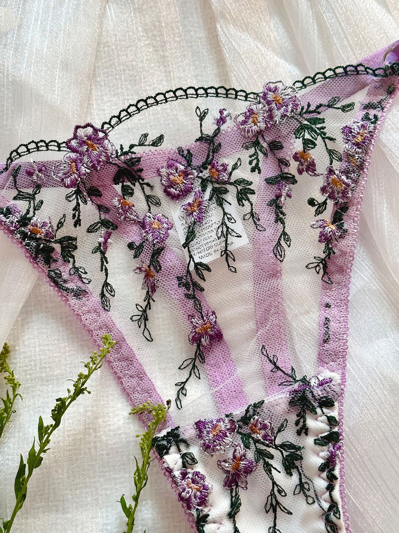 Title 5, Floral Embroidery Transparent Mesh Underwear Suit