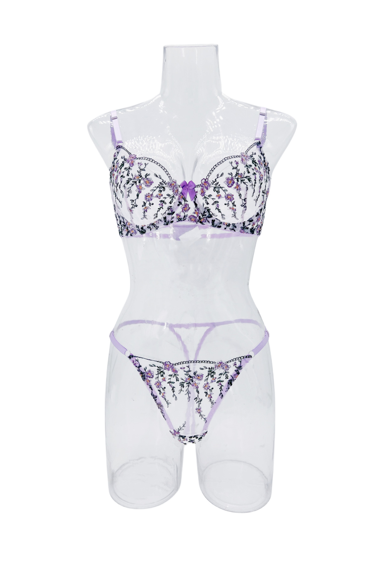 Title 10, Floral Embroidery Transparent Mesh Underwear Suit