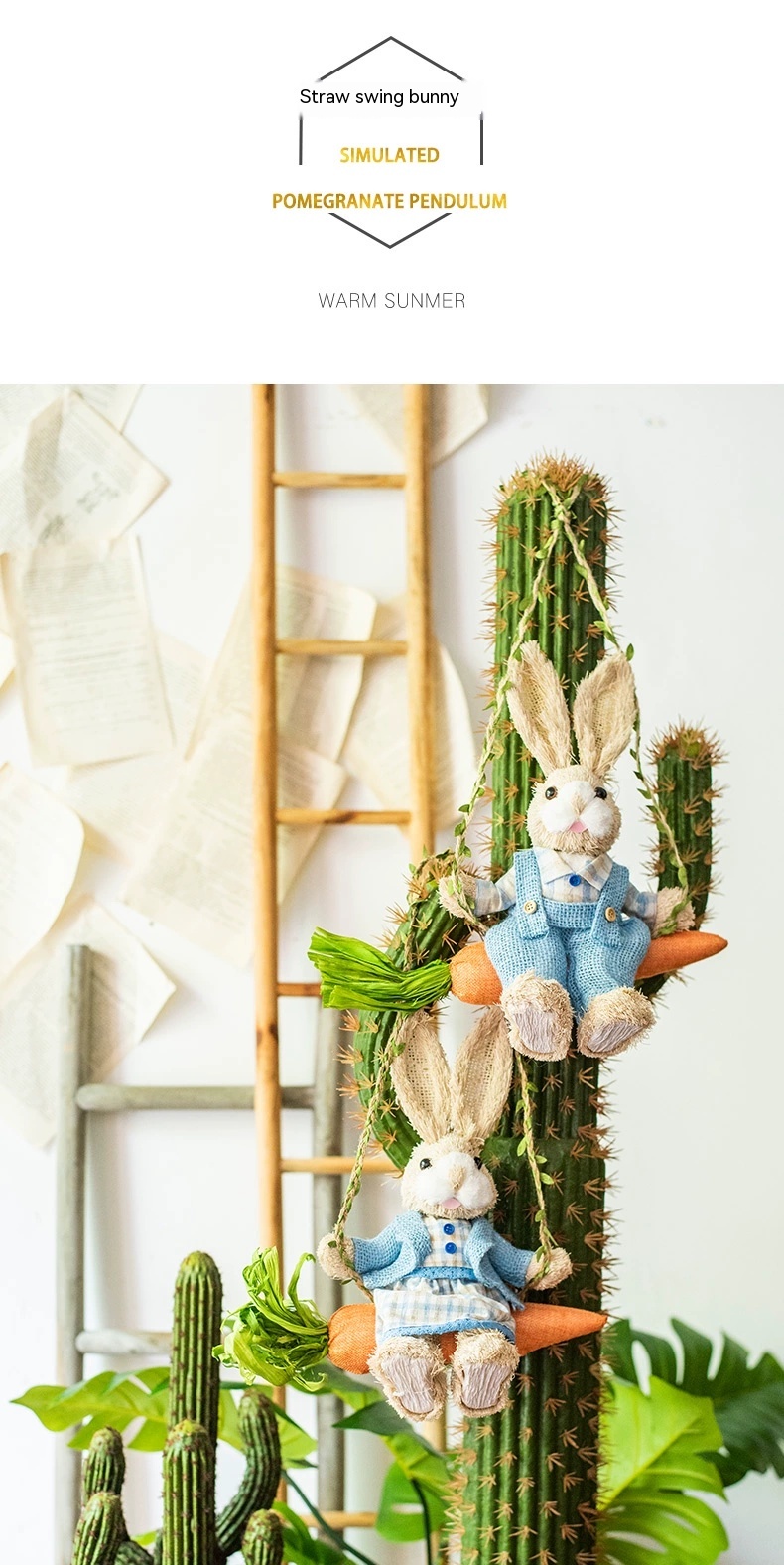 Pastoral Straw Swing Rabbit Decorative Pendant