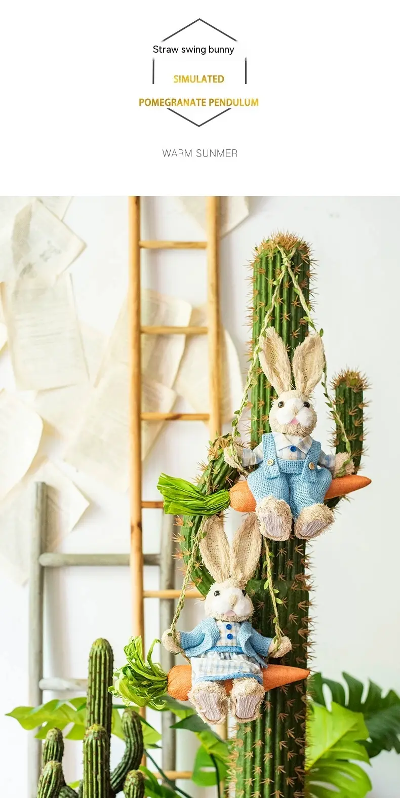 Pastoral Straw Swing Rabbit Decorative Pendant