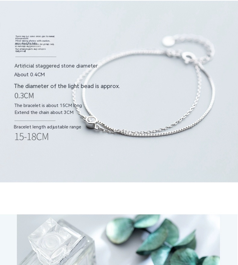 Silver Bracelet Women's Single Diamond Double-layer Fashion Bracelet