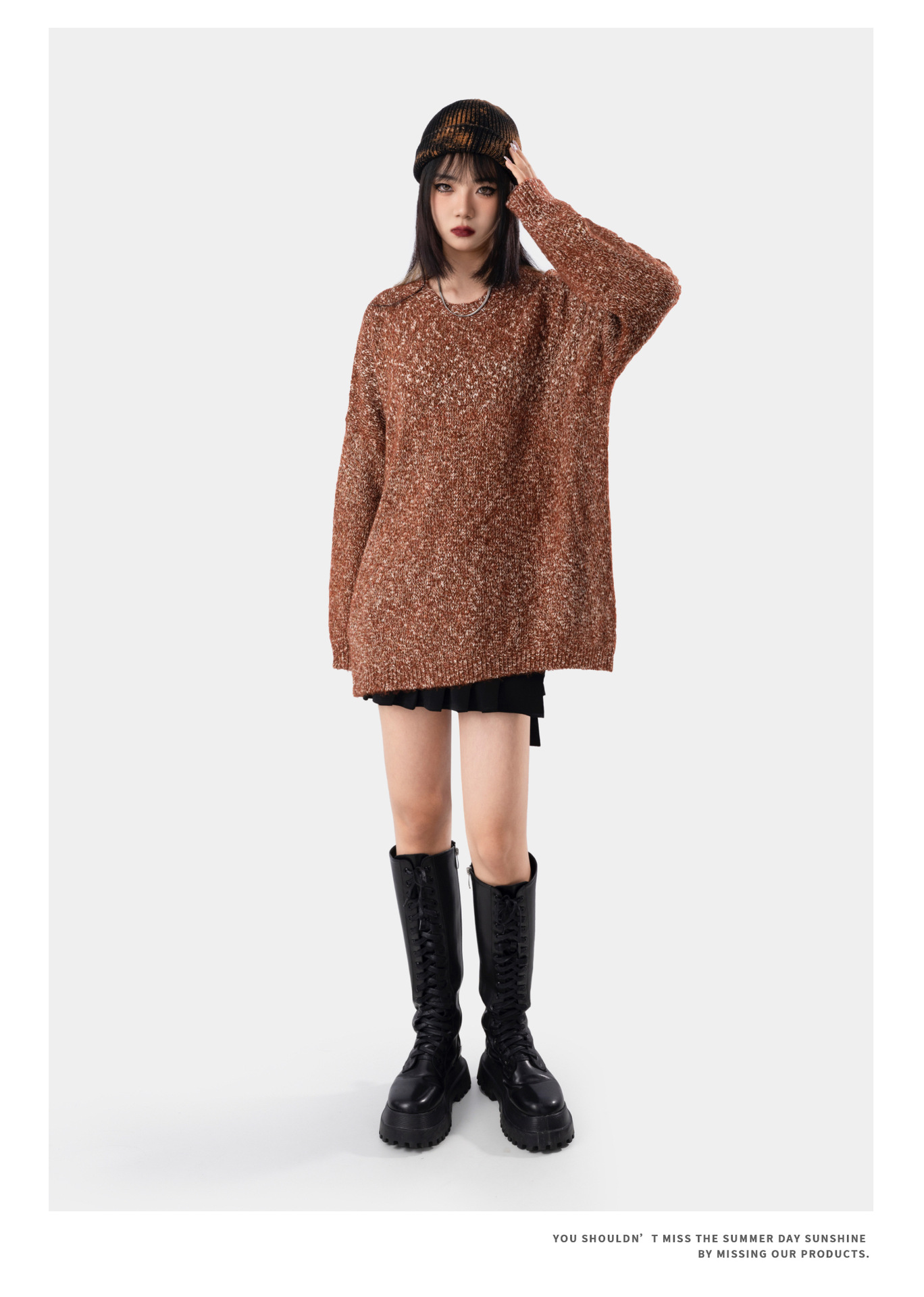 Thick Round Neck Base Knitting Gold Thread Woven Sweater