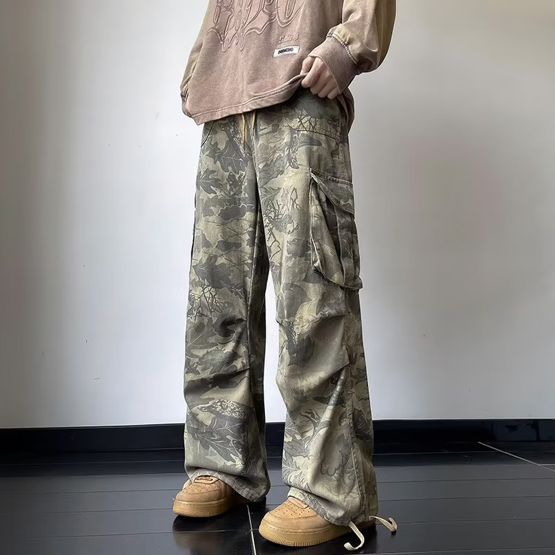 Camouflage Workwear Men's Autumn And Winter Large Pocket Fashion Brand Wide Leg Pants