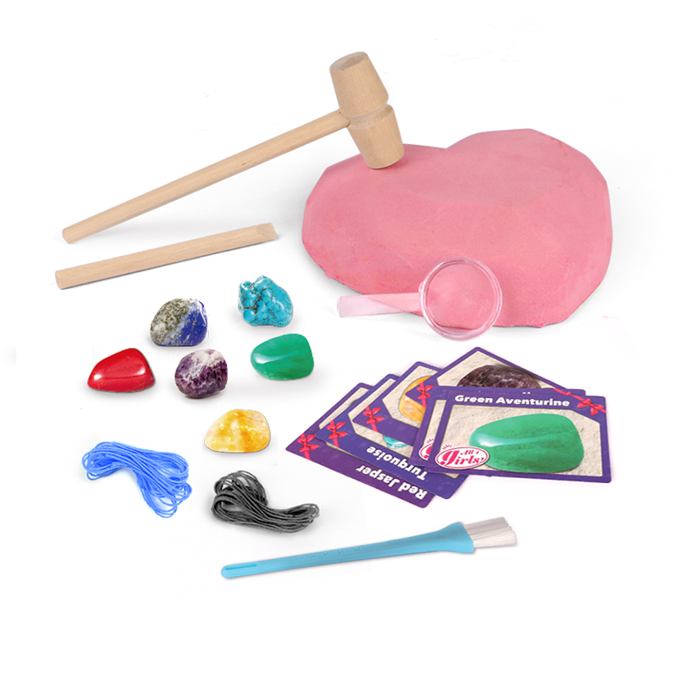 Gemstone Dig Kit Toys For Kids Dig Up 6 Gems & Rocks Science STEM Activities Educational Gifts For Boys Girls Age Above 6 Gemstones Necklace DIY Gifts