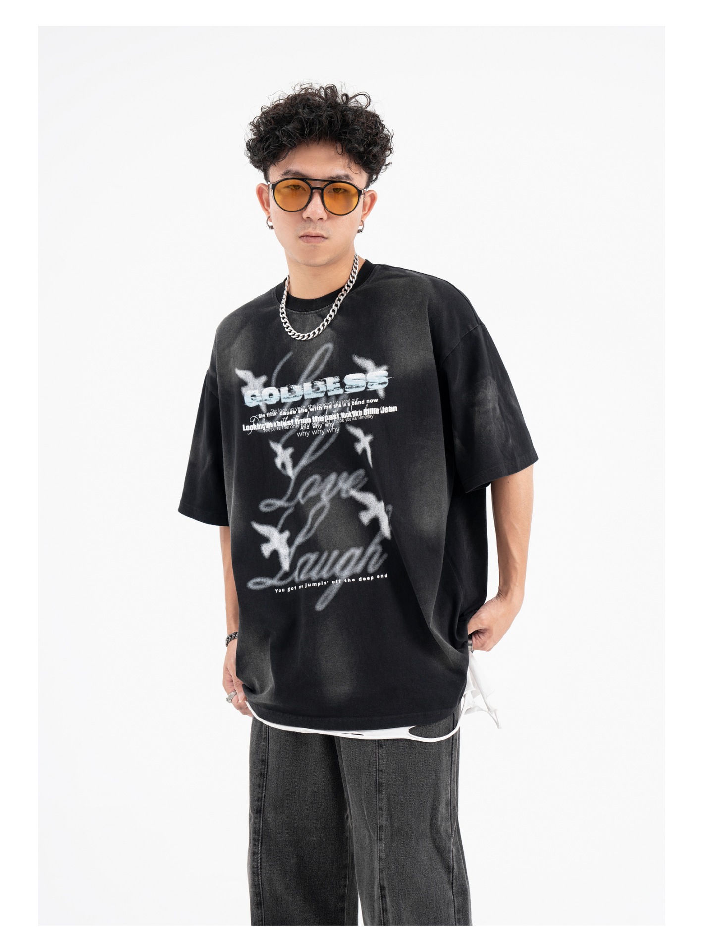 Retro High Street Faded Washed And Worn Short Sleeve