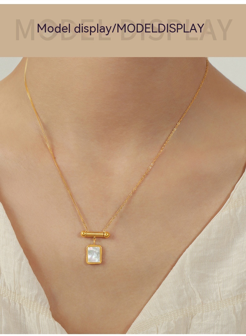 Graceful Geometric Square Fritillary Pendant Titanium Steel Gold-plated Necklace