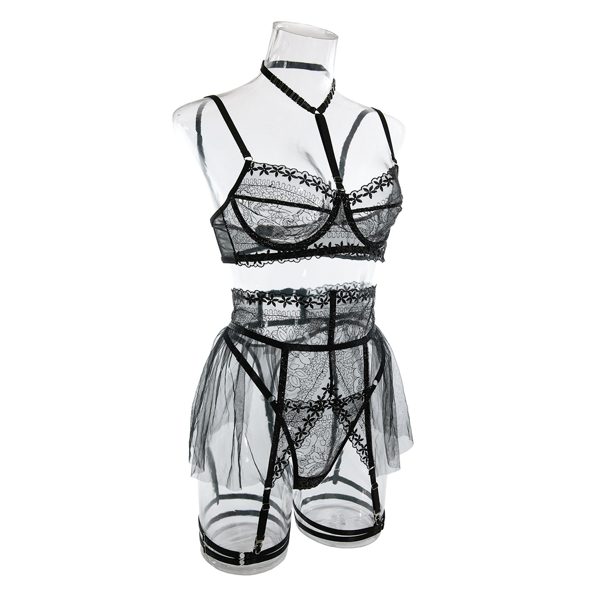 Title 3, Style Lace Mesh Splicing See-through Metal Buck...