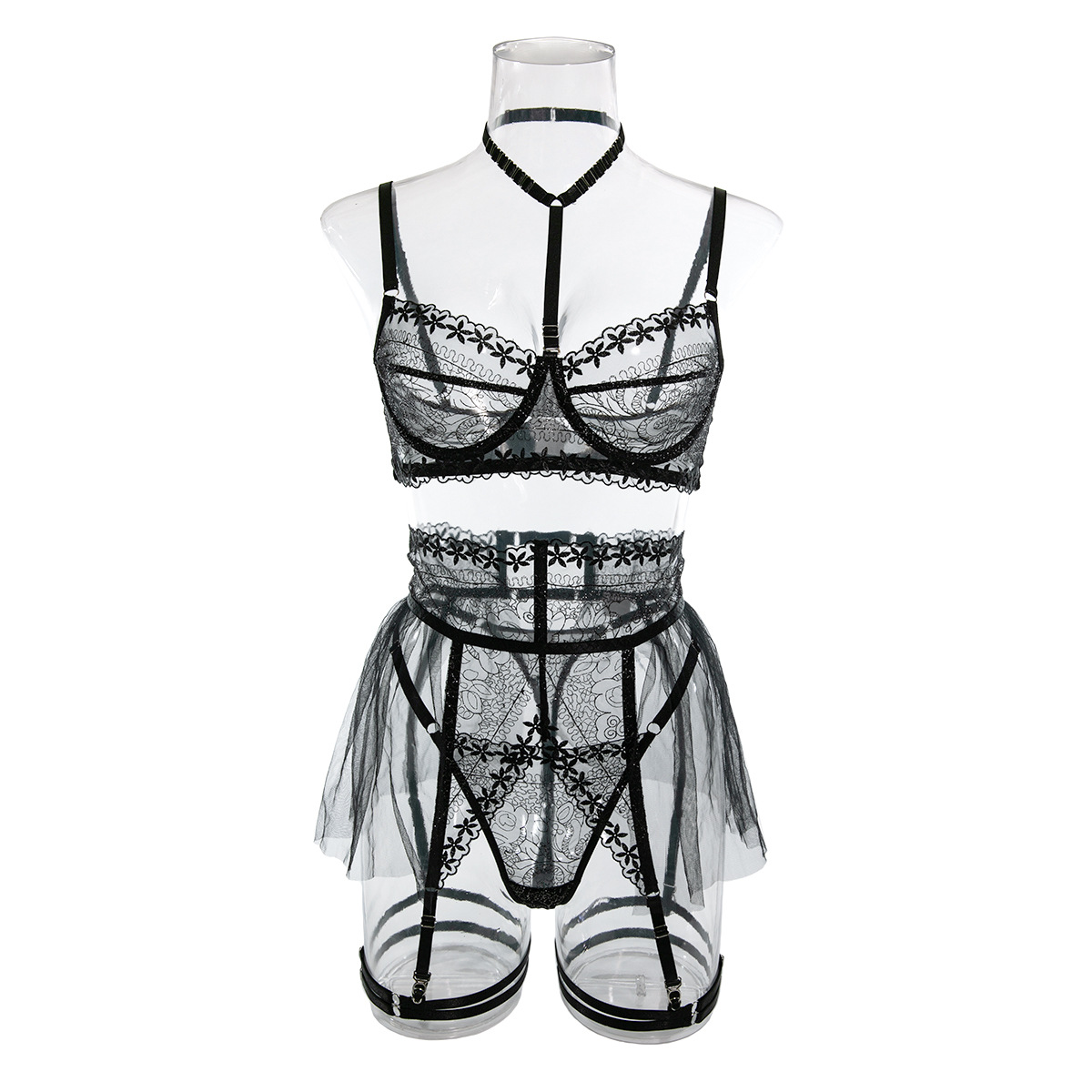 Title 14, Style Lace Mesh Splicing See-through Metal Buck...