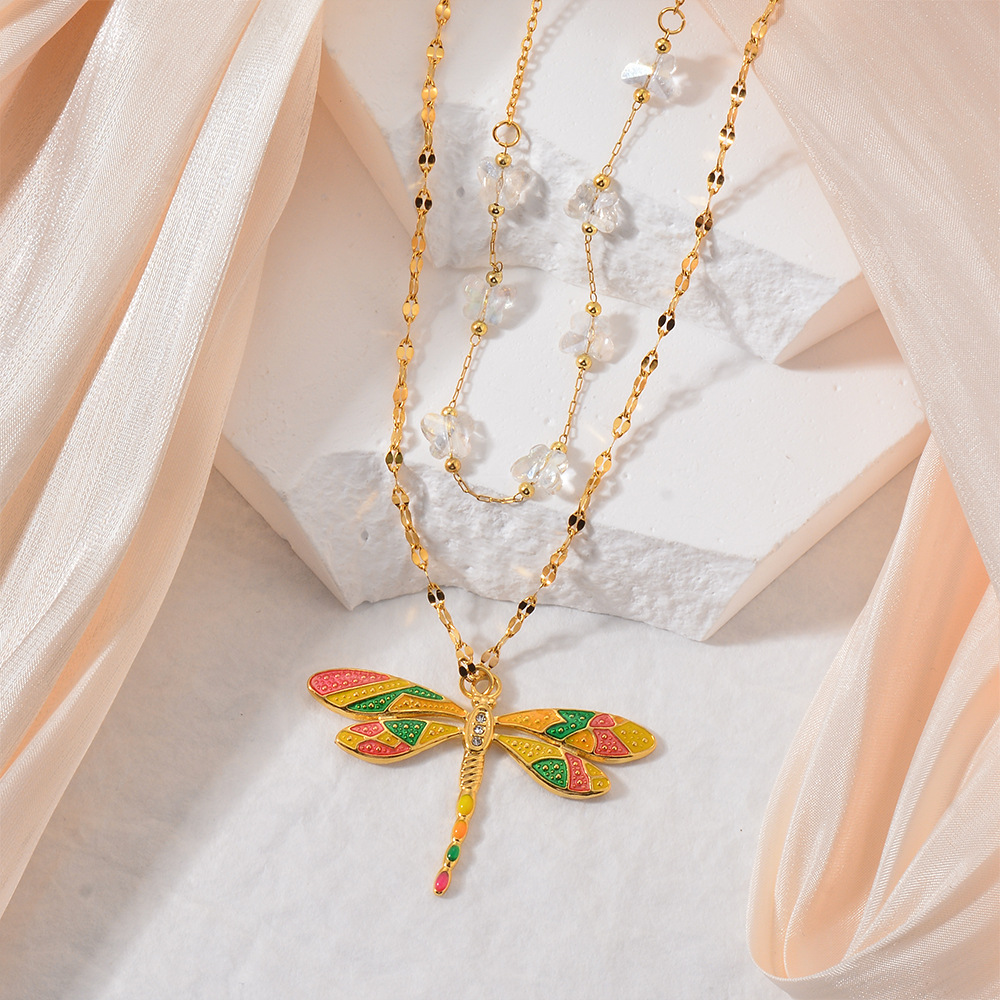 Title 2, Colorful Dragonfly Pendant Gold Beaded Titanium...