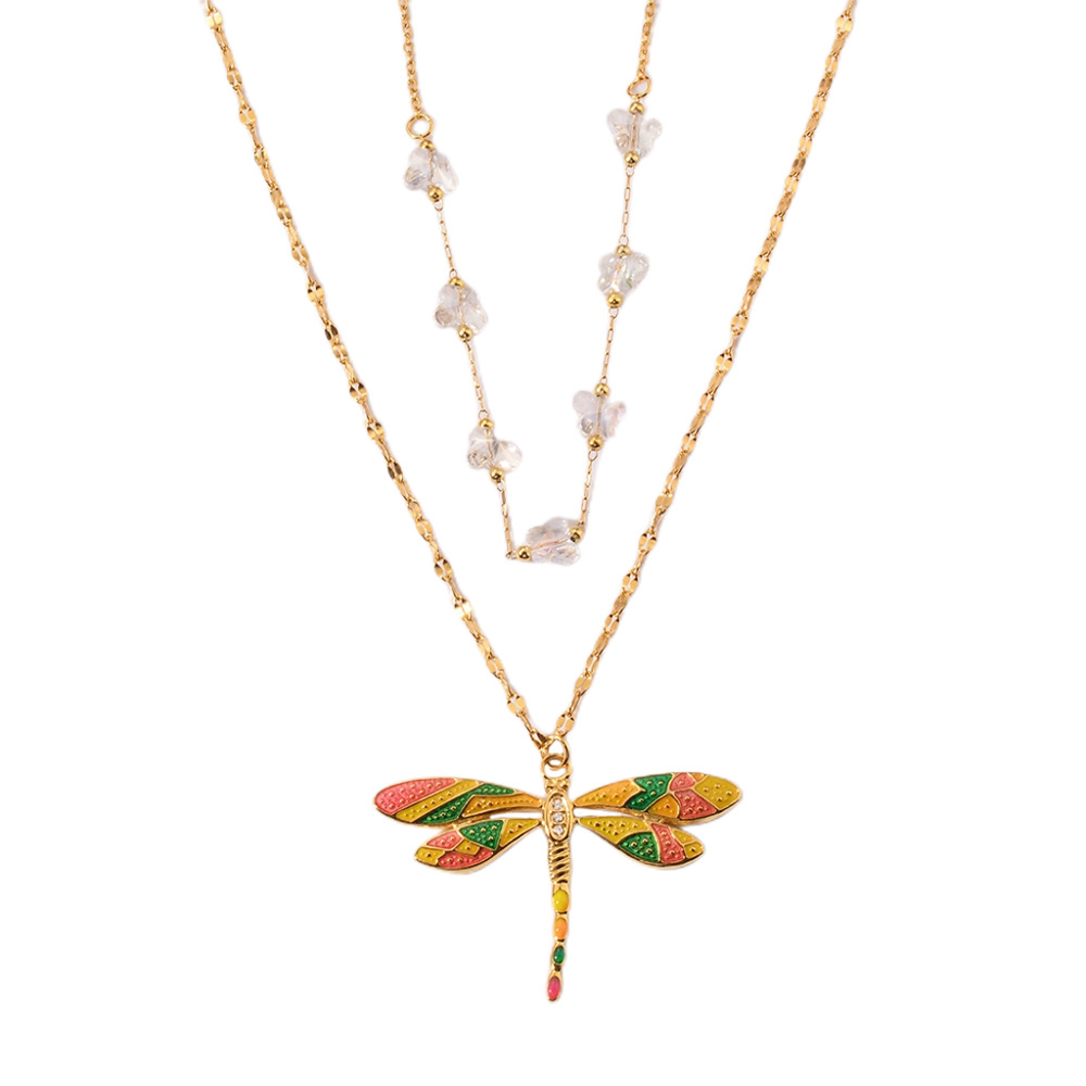 Title 5, Colorful Dragonfly Pendant Gold Beaded Titanium...