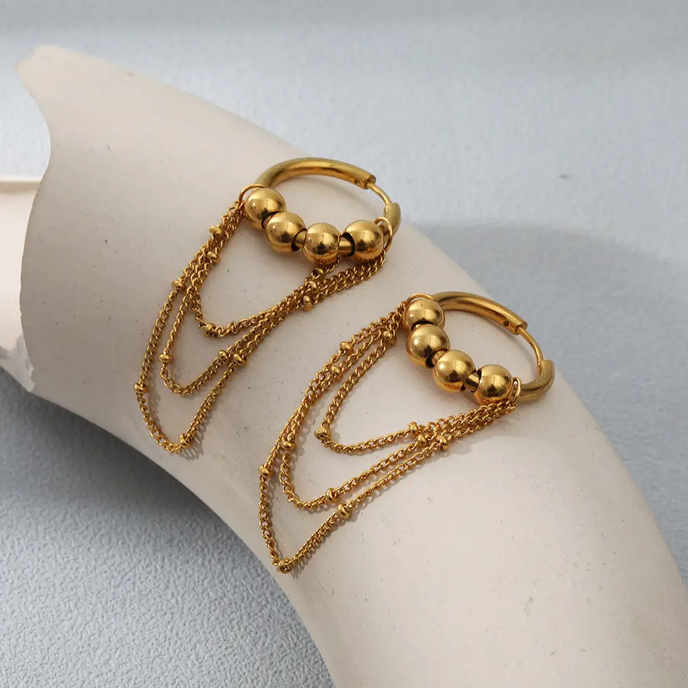 Simple Graceful Stainless Steel 18K Furnace Real Gold Plating Tassel Earrings