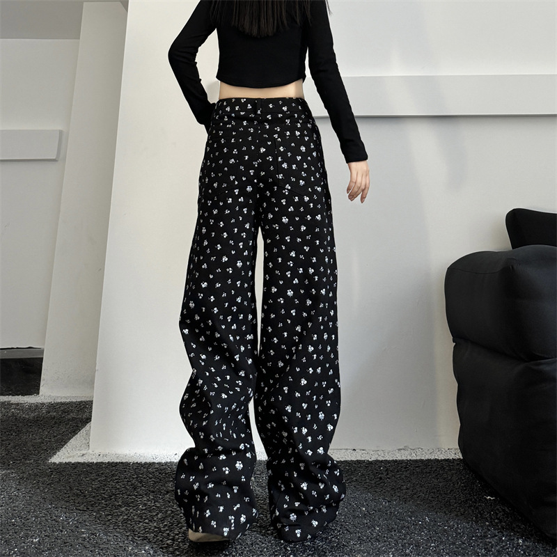 Vintage Floral High Waist Loose And Slimming Wide Leg Straight Jeans