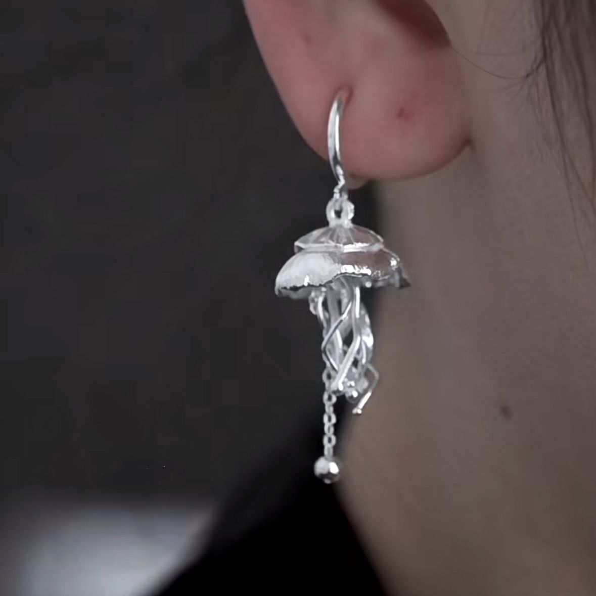 Jellyfish Tassel Stud Earrings Non-piercing Ear Clip