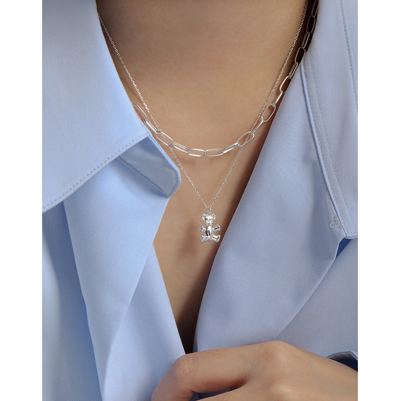 Simple And Versatile Bear Texture S925 Sterling Silver Clavicle Chain