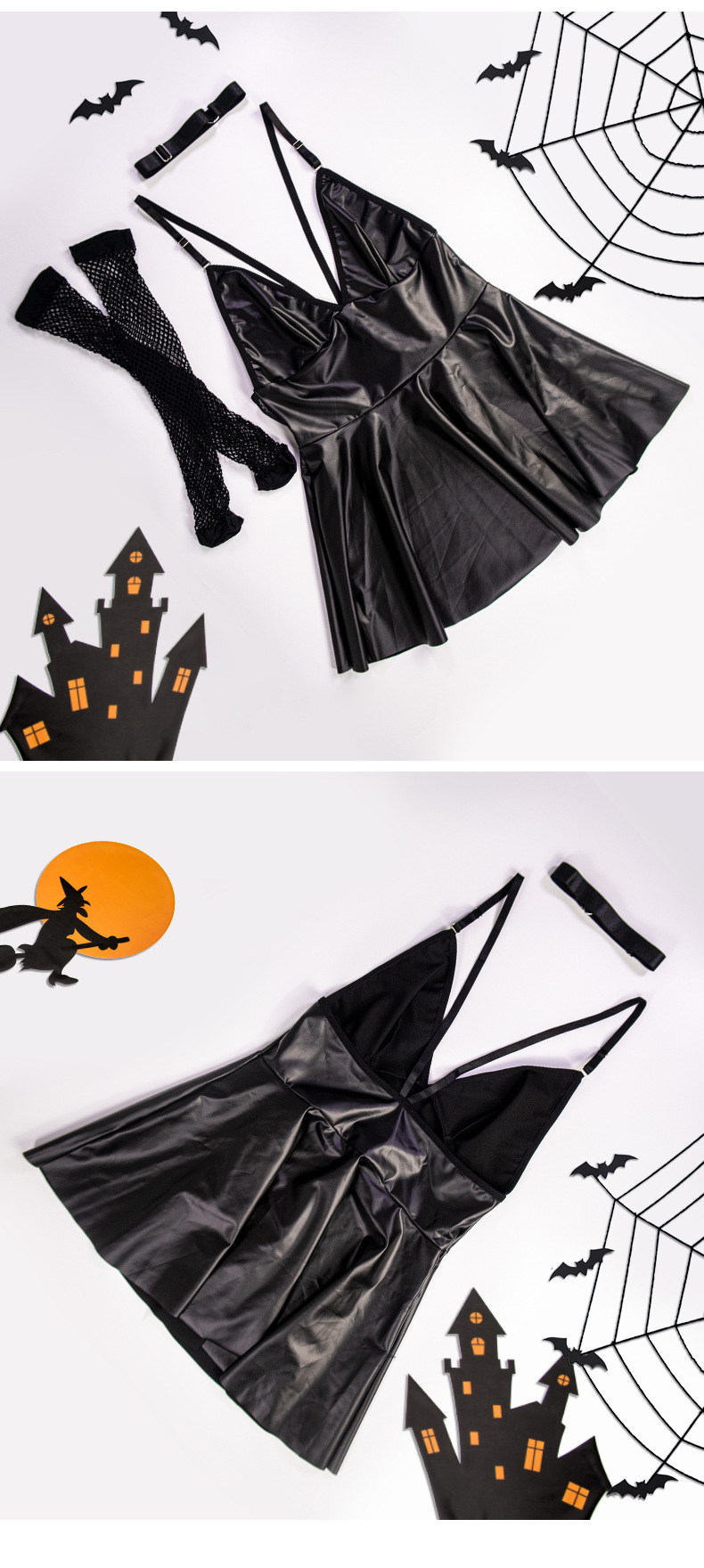 Title 9, Black Pajamas Mesh Stockings Collar Three-piece...