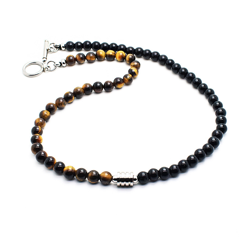 Stainless Steel Tiger Eye Map Stone Necklace