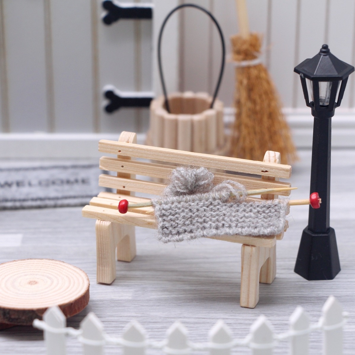 Title 4, Doll House Wooden Gray Courtyard Set