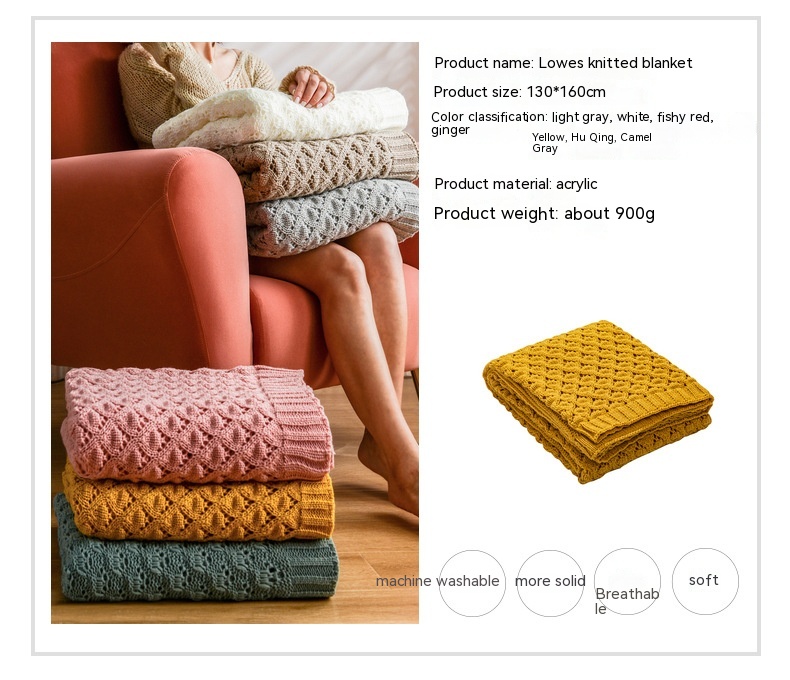 Textile Nordic Ins Diamond Hole Knitted Blanket Sofa Soft Decoration Home Matching Blanket