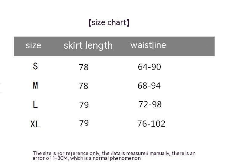 Pleated skirt size chart