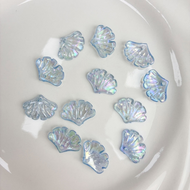 Translucent AB Iridescent Scallop Leaf Charms, Top-Hole Ribbed Acrylic Fan Pendants For DIY Hanfu Hairpins, Earrings & Necklace Drops.