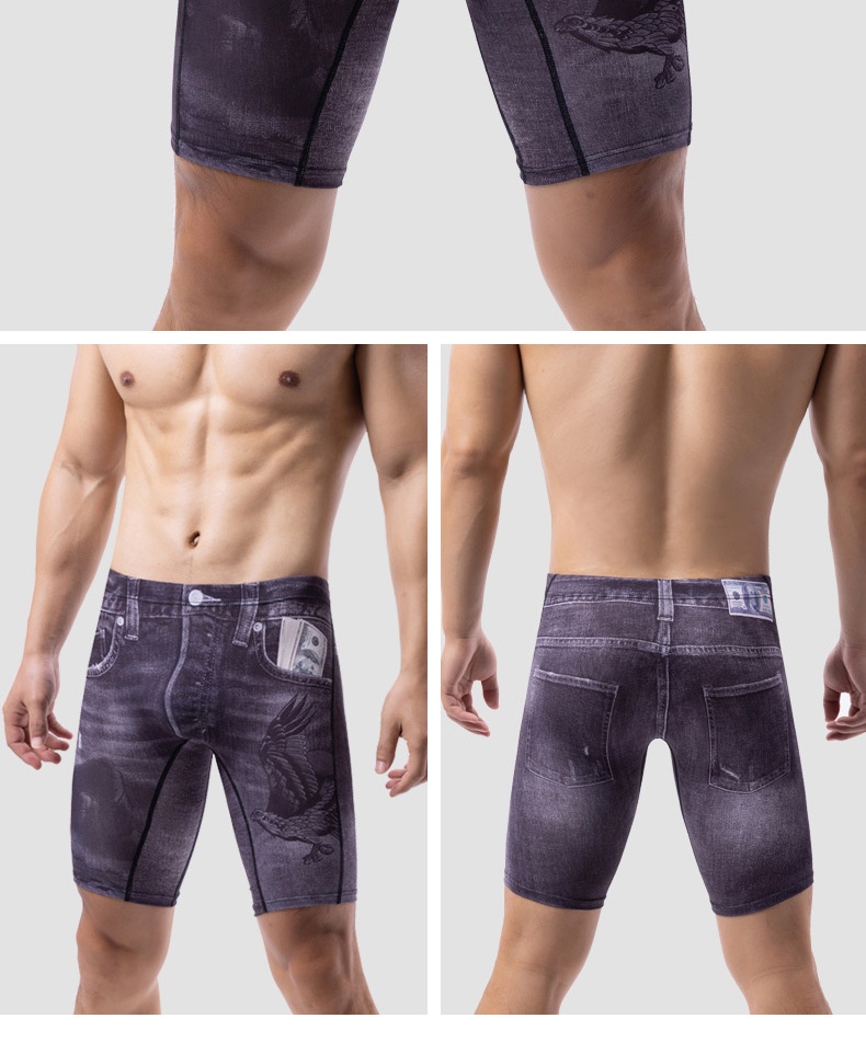 Men's Plus Size Underwear Sports Quick-drying Printing Denim Boxers
