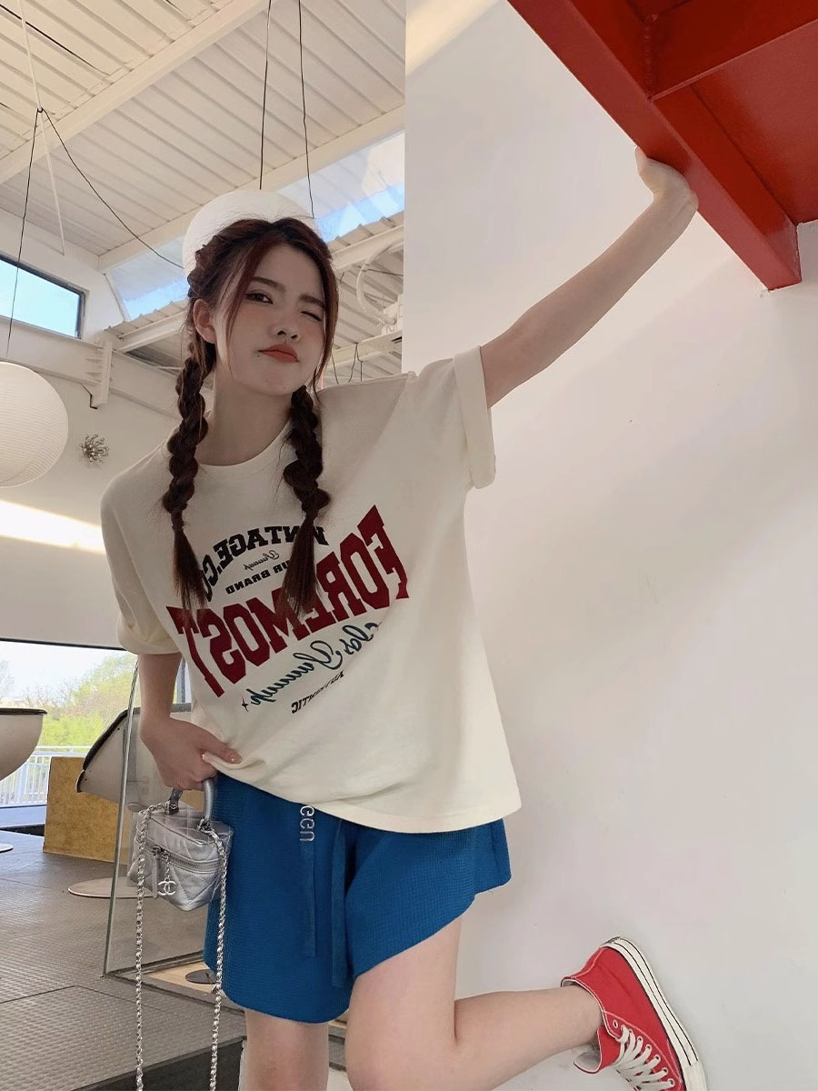 Women's Fashionable Letter Cotton Short-sleeved T-shirt