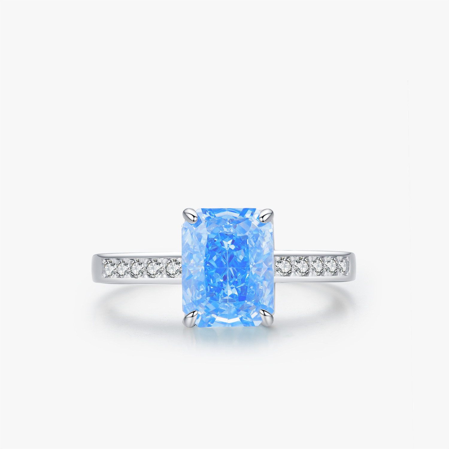 Women's Fashion Sterling Silver Ice Flower Cut Zircon Cube Sugar Ring