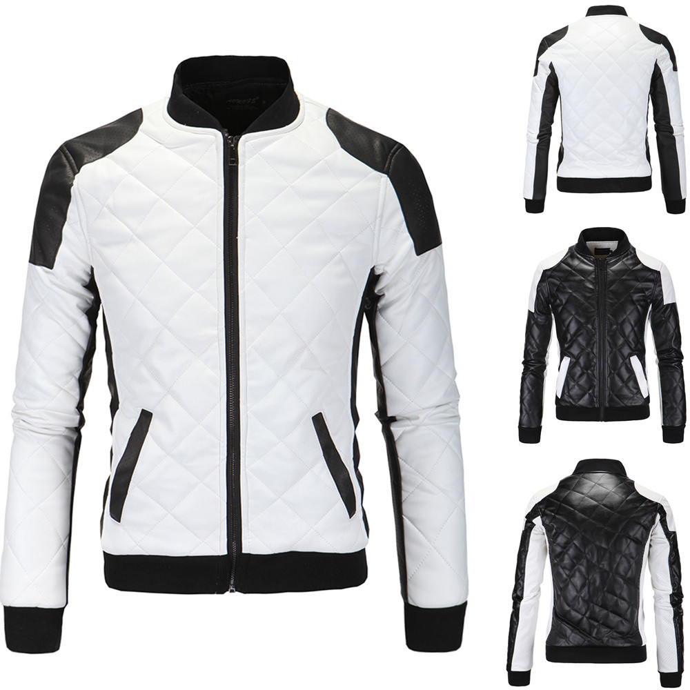 Title 1, Herren-Stehkragen-PU-Motorrad-Lederjacke