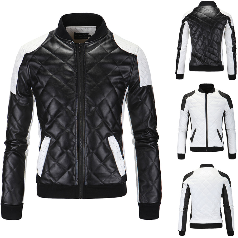 Title 3, Herren-Stehkragen-PU-Motorrad-Lederjacke