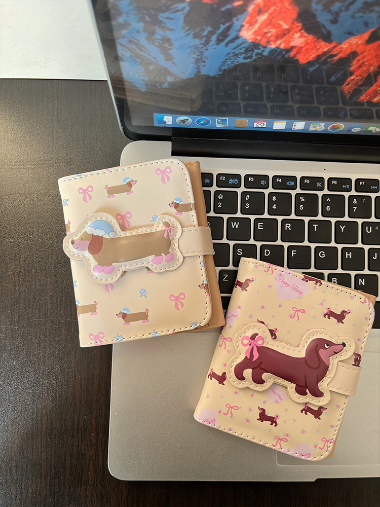 Large Capacity Multiple Card Slots Floral Dachshund Three-fold Wallet