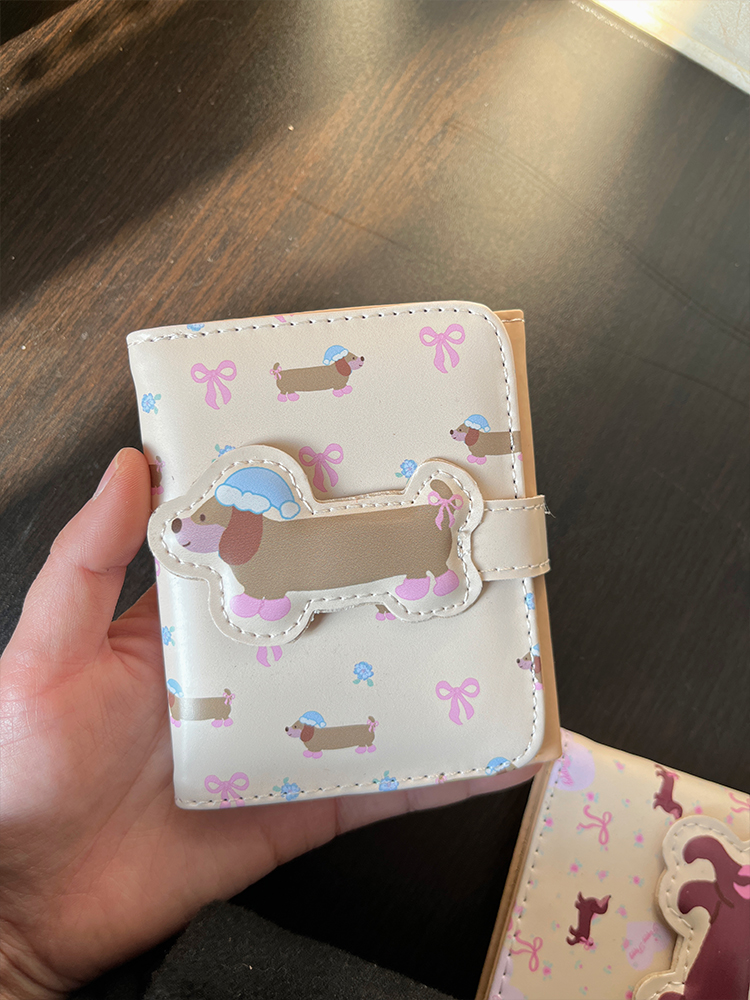 Large Capacity Multiple Card Slots Floral Dachshund Three-fold Wallet