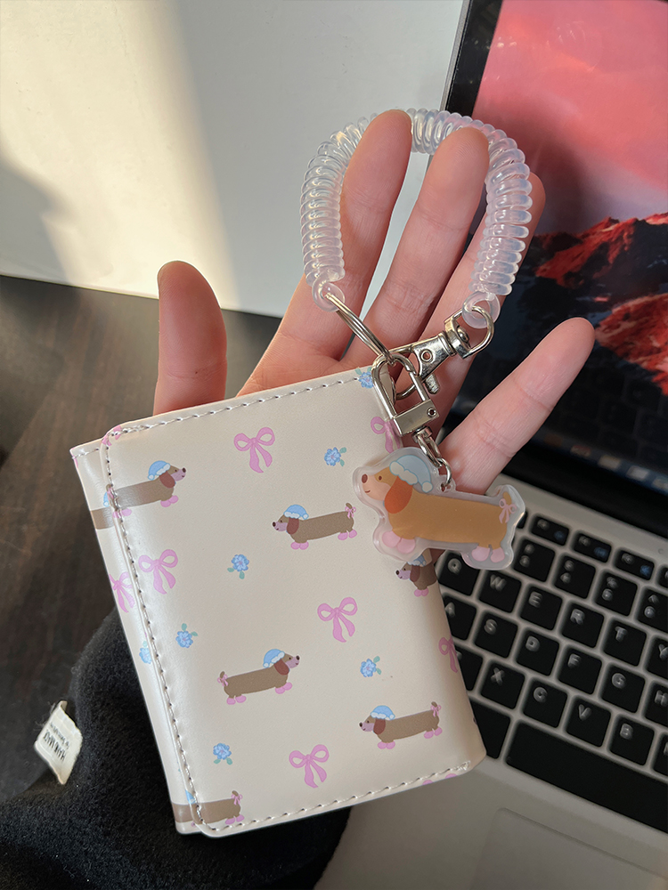Large Capacity Multiple Card Slots Floral Dachshund Three-fold Wallet