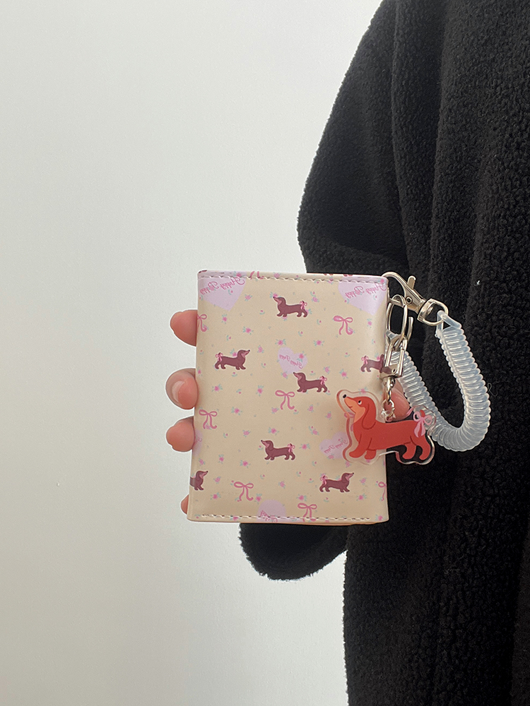 Large Capacity Multiple Card Slots Floral Dachshund Three-fold Wallet