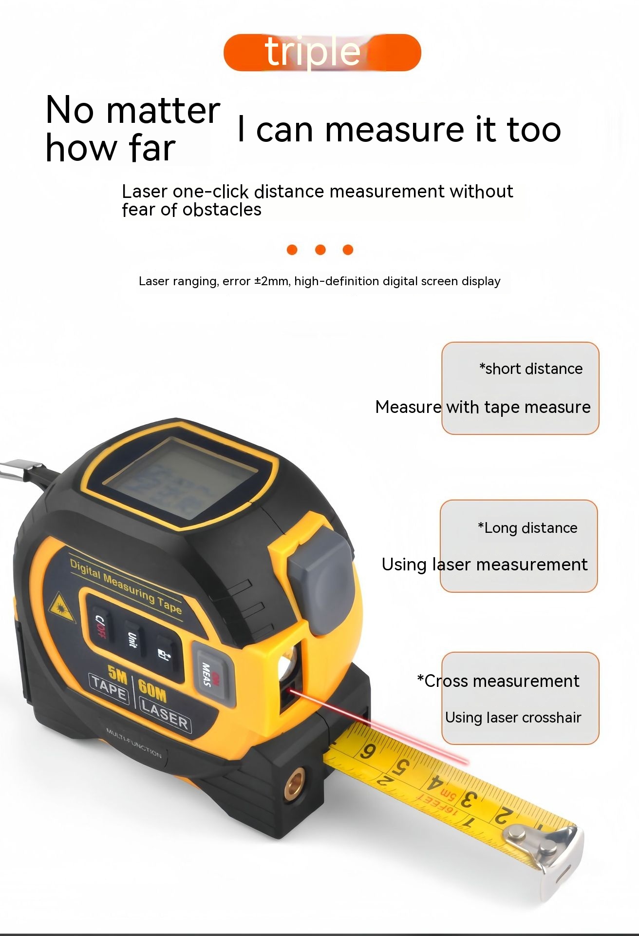 Laser Range Finder High Precision Distance Measuring Ruler Infrared Laser Tape Portable Range — foto 5