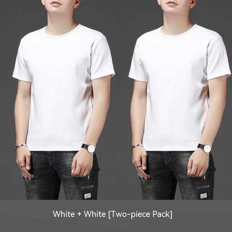 Thin Ice Silk Short Sleeve T-shirt Men's Summer Solid White Round Neck Trend Bottoming Shirt Top