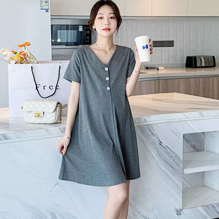 Summer Pregnant Women's Fashion Solid Color Loose Slimming Short Sleeve