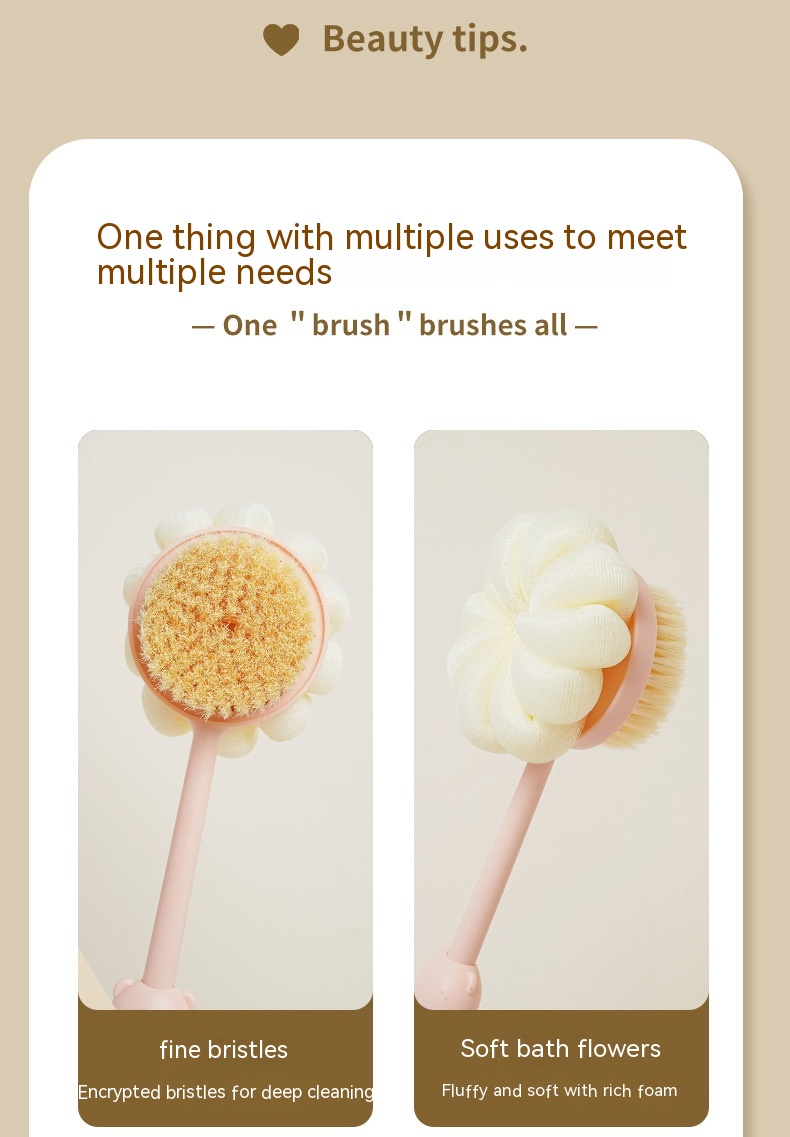 Rubbing The Back Without Asking For Help Long Handle Soft Fur Double-sided Bath Rubbing Mud Ash Removing Bath Brush