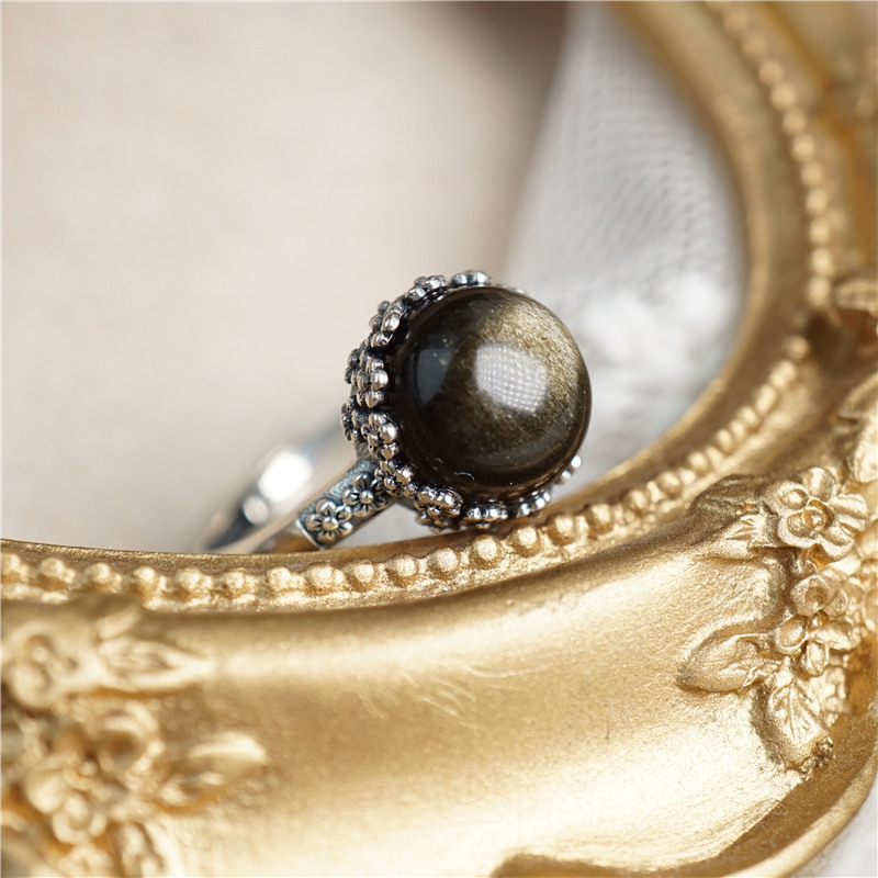Thai Silver Vintage Natural Obsidian Ring