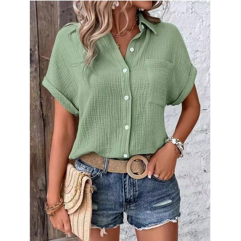 Lapel Pocket Raglan Sleeve Single-breasted Shirt