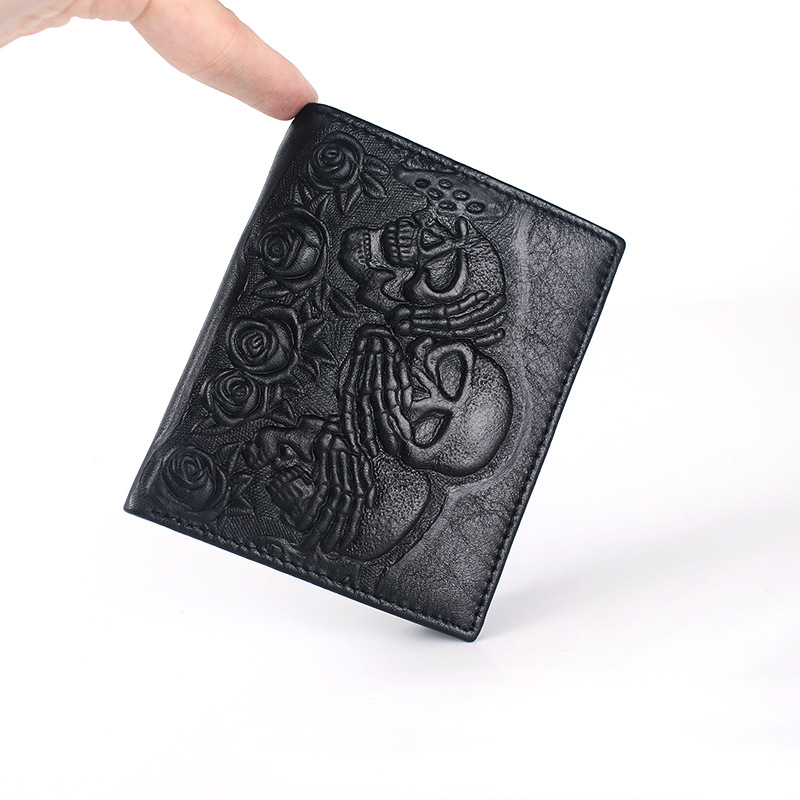 Rose Skull Leather Wallet Horizontal And Vertical Business Short Men’s Business Casual Wallet