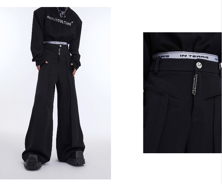 Split Pocket Design Casual Pants Wide Leg Trousers